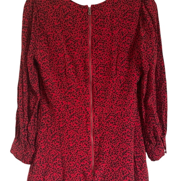 Alice + Olivia Polly Red Leopard Mini Dress Fit & Flare Long Sleeves, Size 10 - Picture 6 of 7